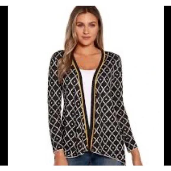 Belldini Heather Charcoal and Oatmeal Open Front Cardigan Sweater, Sz M - Picture 8 of 8